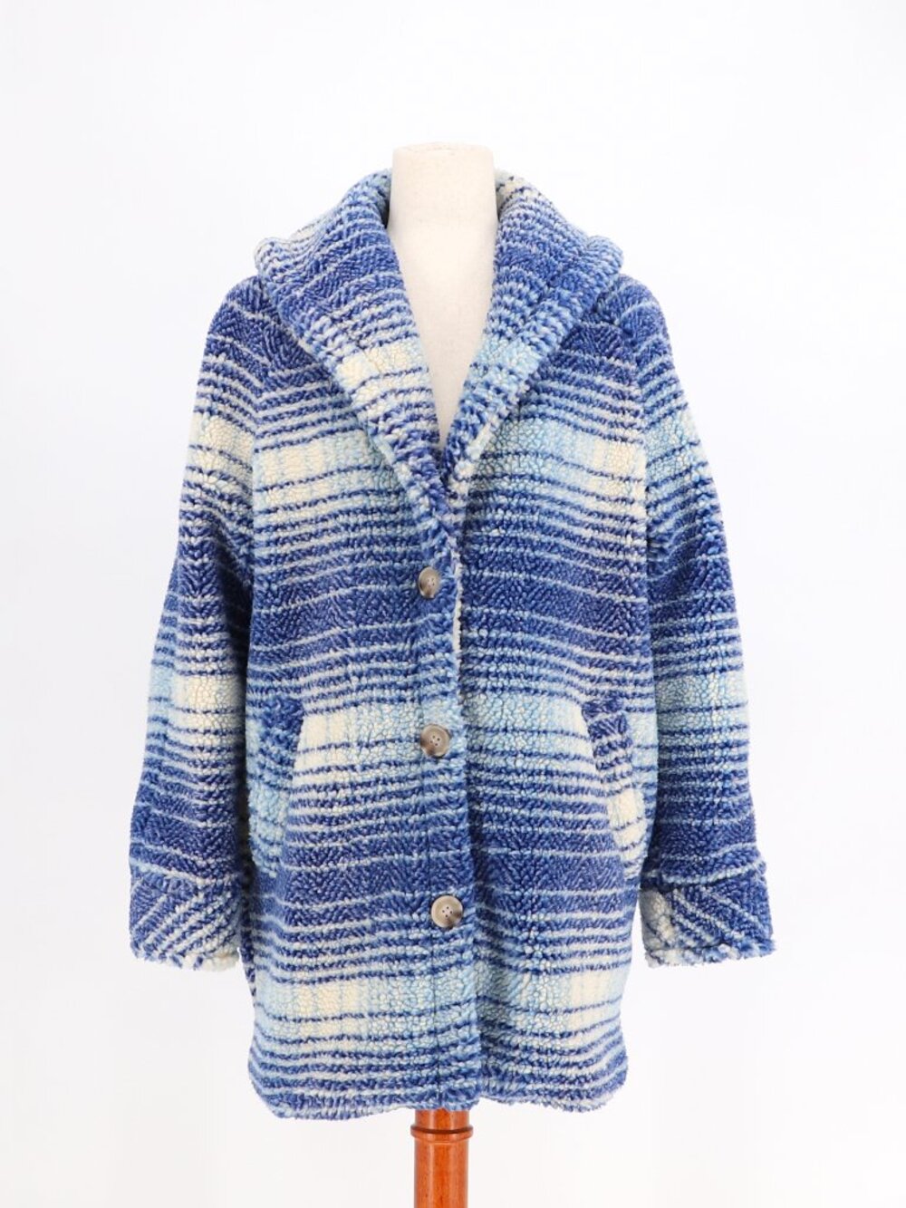 Z SUPPLY Hastings Sherpa Plaid Coat Size M Blue & White Striped Cozy Winter